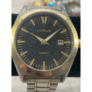 Lorus Mens Watch Two Tone Stainless Steel Black Dial Date LR3259 100FT Water Res